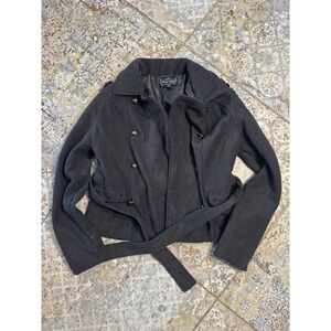 Outer Edge Women's Coat Large Gray Wool Blend Belted Peacoat Jacket